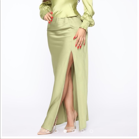 All Up In My Business Satin Midi Skirt - Sage - Picture 1 of 8